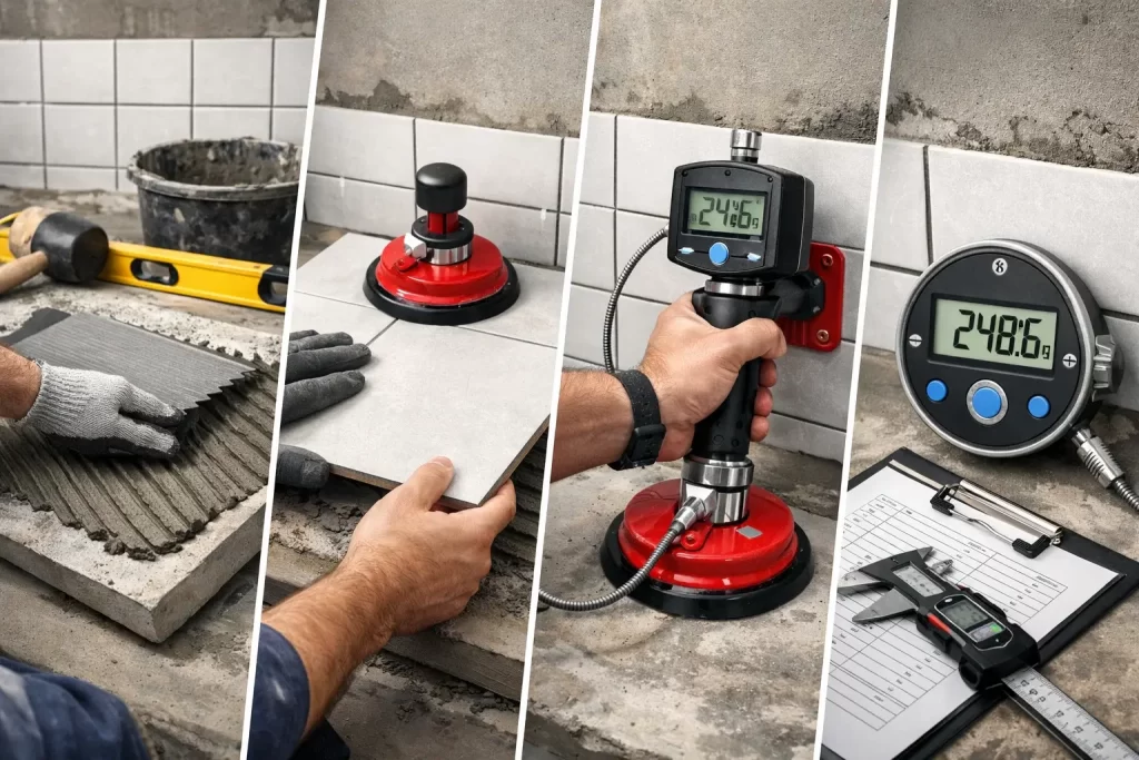 How can I test the bonding strength of tile adhesive